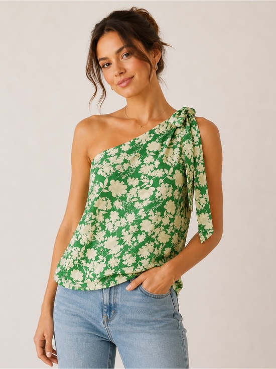 mittoshop Tops - Mittoshop Green and White Wrap Tie Front Top